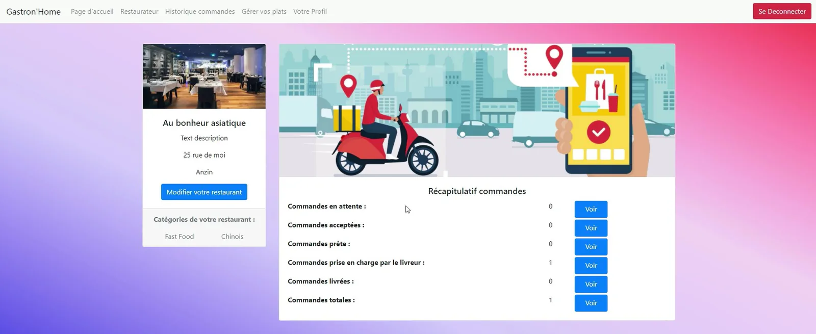 Illustration du projet 2021 - PHP/Symfony - Gastron'Home - Conception et développement d'un site Web de commande et livraison de repas